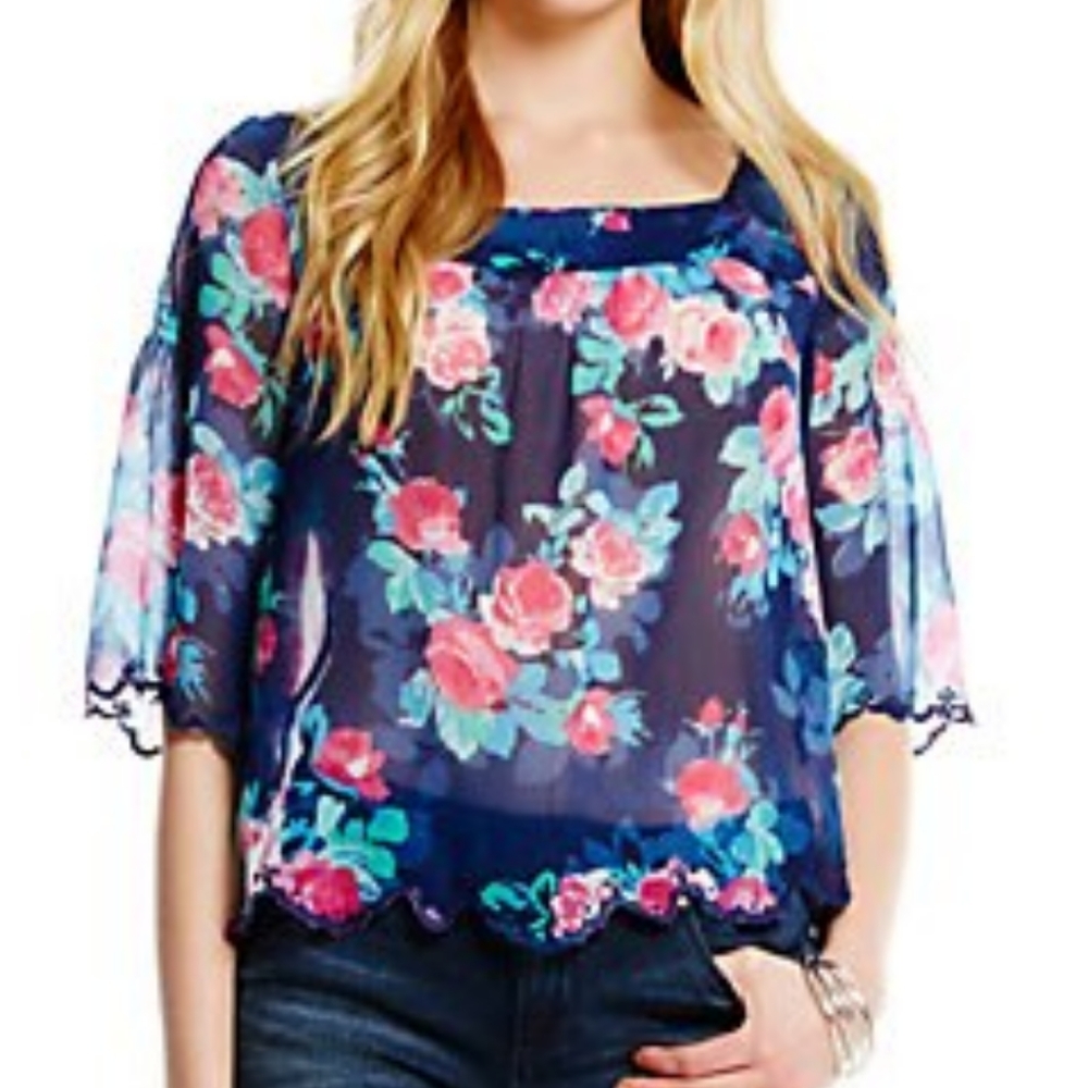 Jessica Simpson Virginia Floral Peasant Top Small